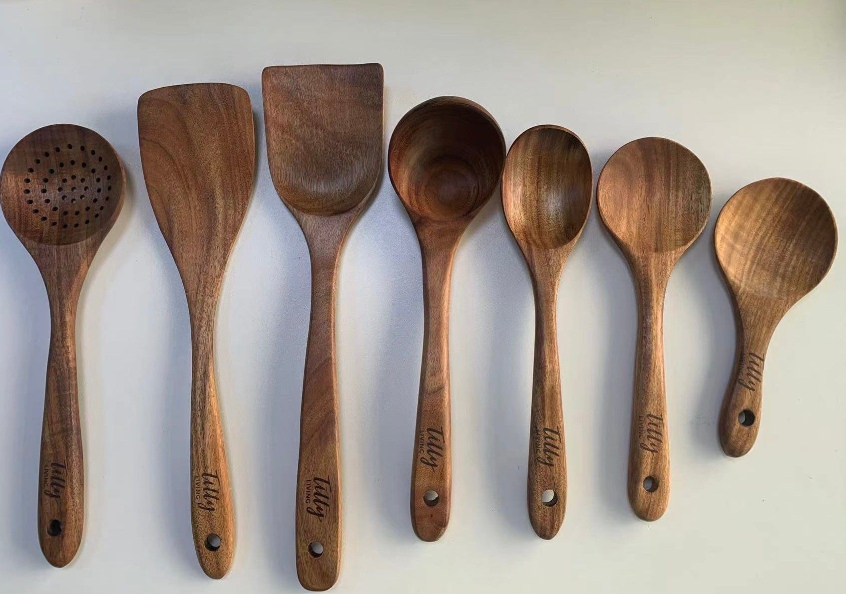 Teak Wooden Utensil Set Natural Wood Cookware Tilly Living