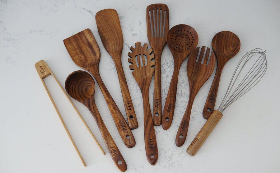 Tilly Living 10 piece utensil set on a light kitchen surface