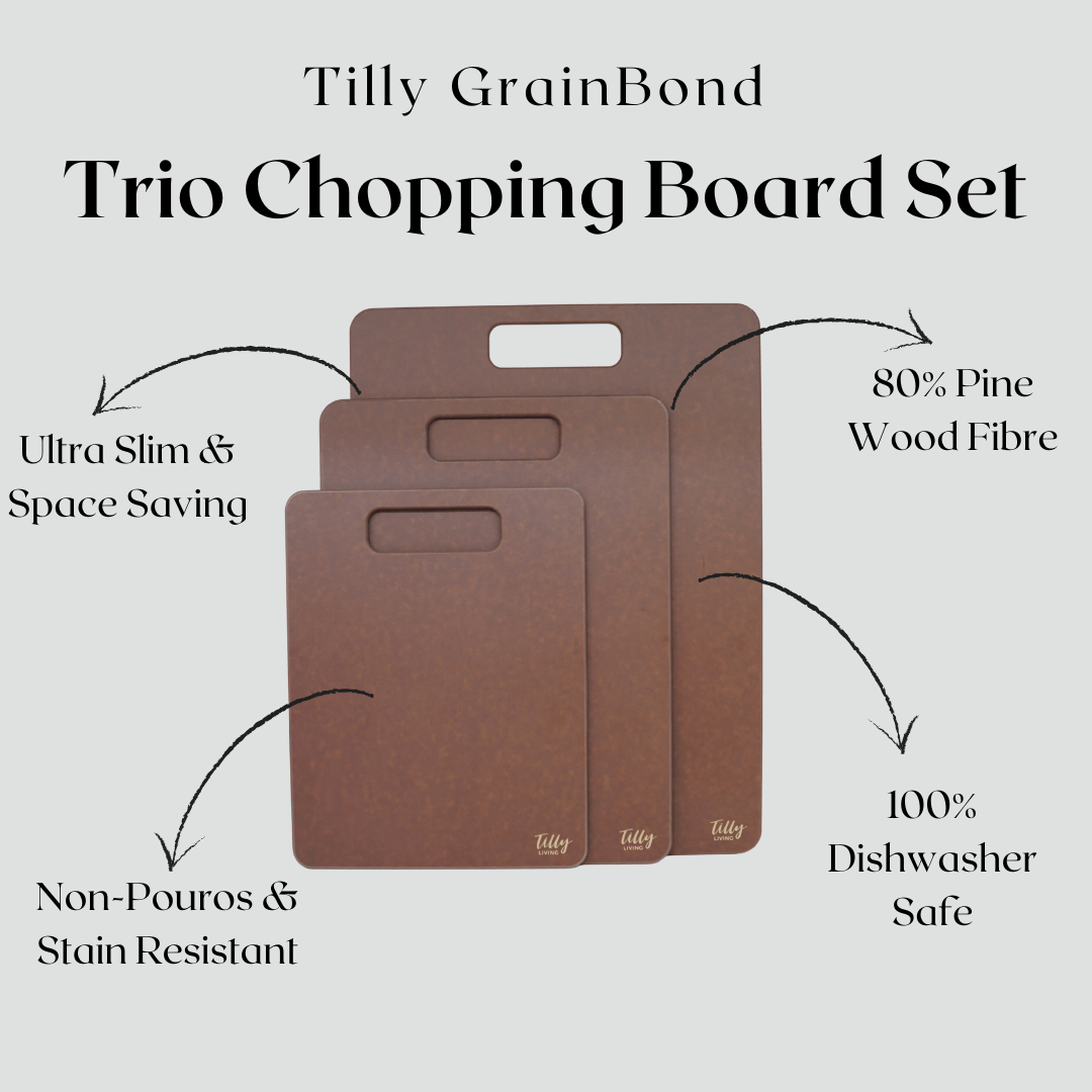 GrainBond™ Trio Cutting Board Set – Dishwasher-Safe Wood Fibre Composite