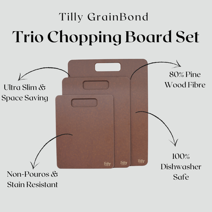 GrainBond™ Trio Cutting Board Set – Dishwasher-Safe Wood Fibre Composite