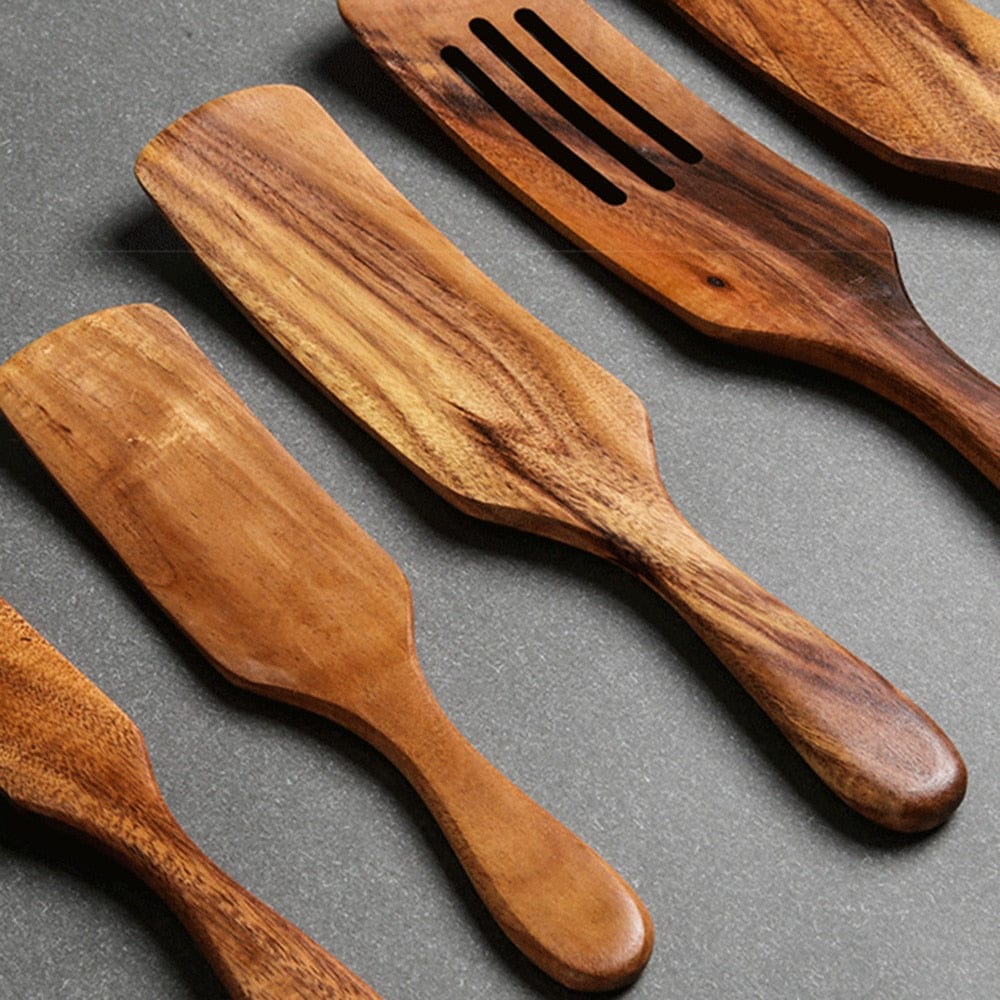 Natural Teak Wood Spurtle | Heat Resistant Cooking Set | Tilly Living