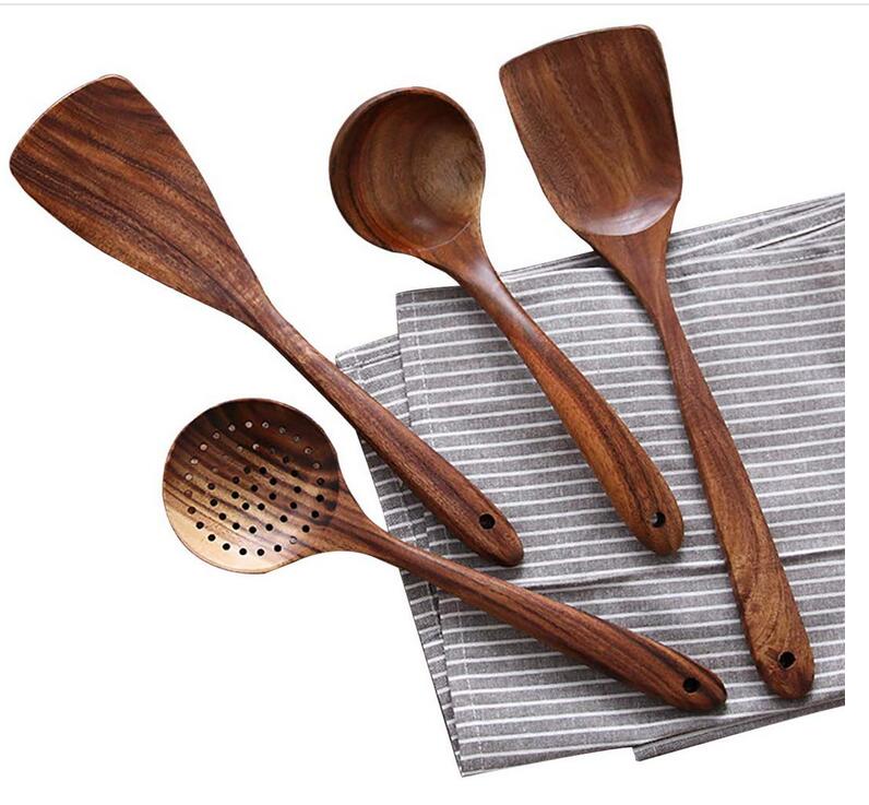 Teak Wooden Utensil Set, 7 piece cooking utensil set