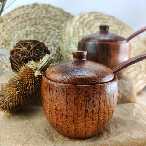 Wooden Kitchen Jar with Lid and Spoon