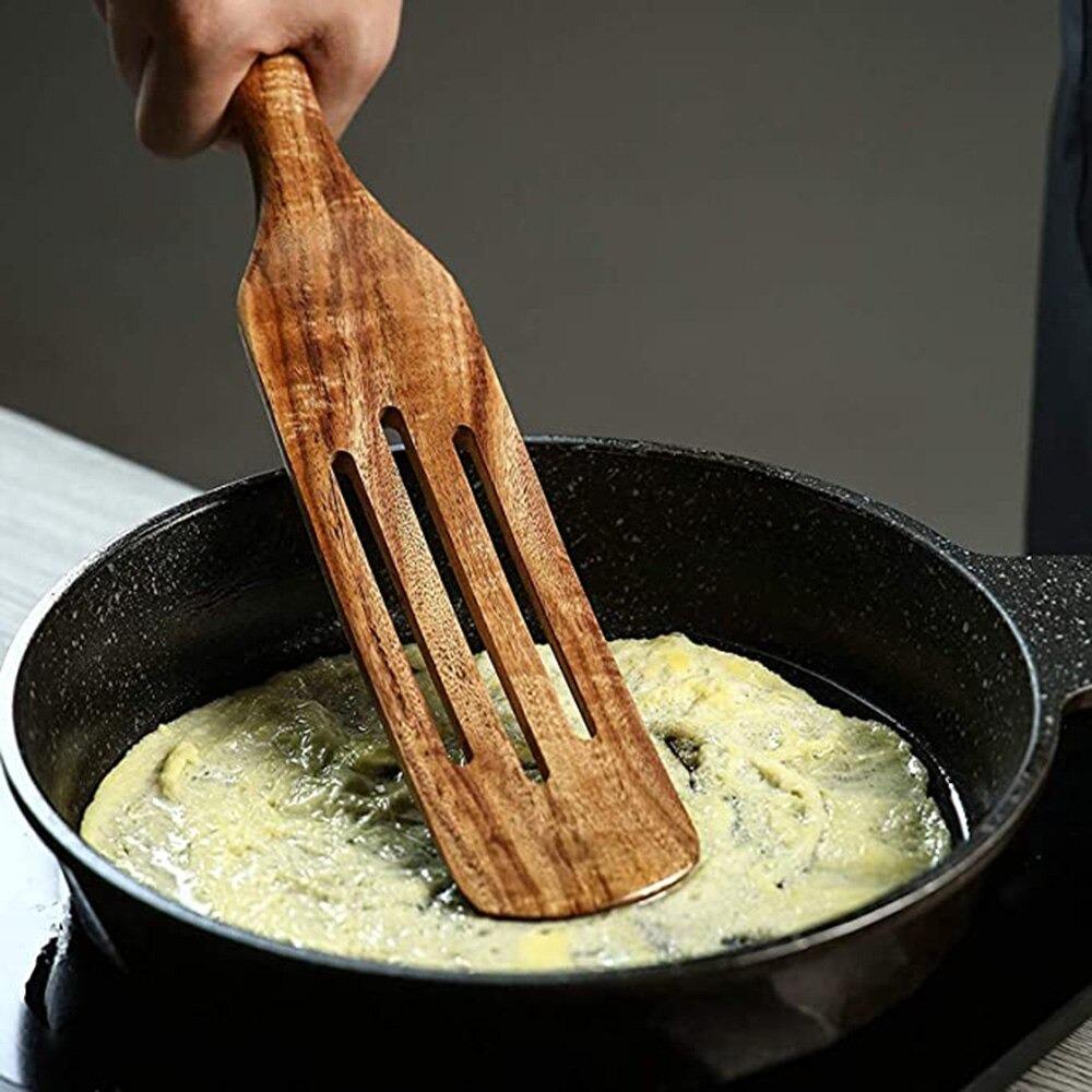 Natural Teak Wood Spurtle | Heat Resistant Cooking Set | Tilly Living